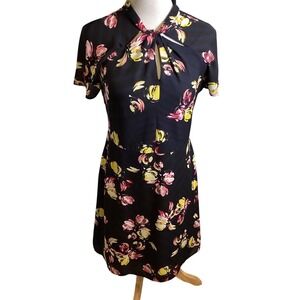 Banana Republic Floral Twist Neck Short Sleeve Dress Navy Pink Yellow Size 6